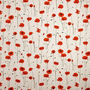 Decor Fabric Half Panama Large Poppies – carmine/natural, 
