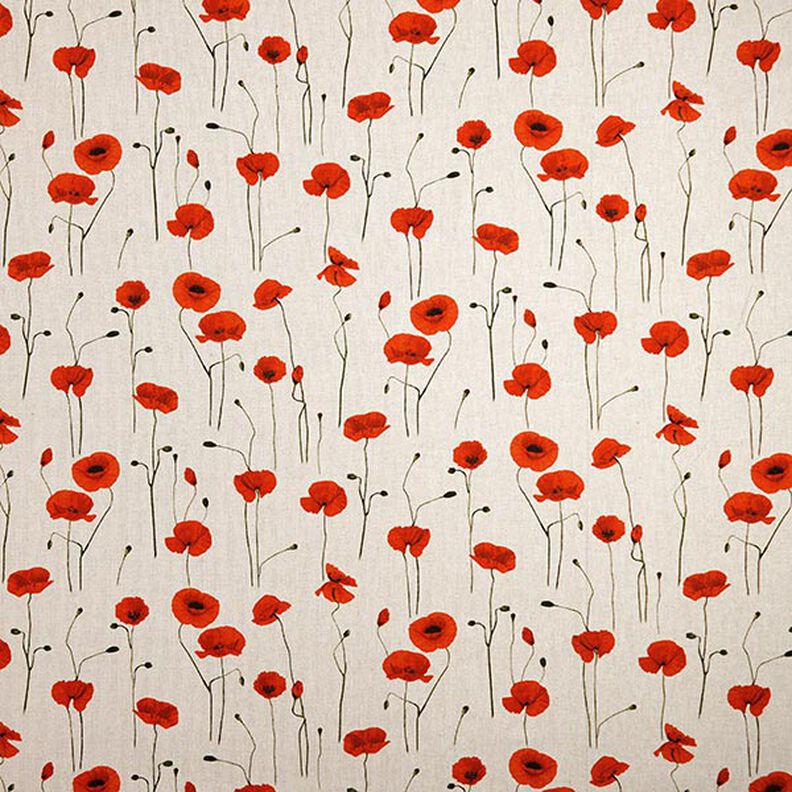 Decor Fabric Half Panama Large Poppies – carmine/natural,  image number 1