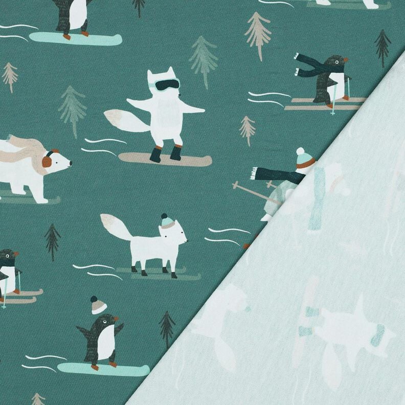 French Terry Winter sports animals Digital Print | Poppy Fabrics – light petrol/ice blue, image number 4