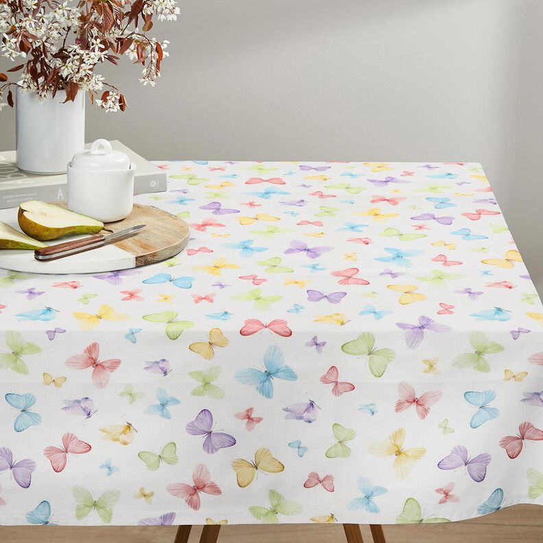 Decor Fabric Half Panama delicate butterflies – white/pastel green,  image number 7