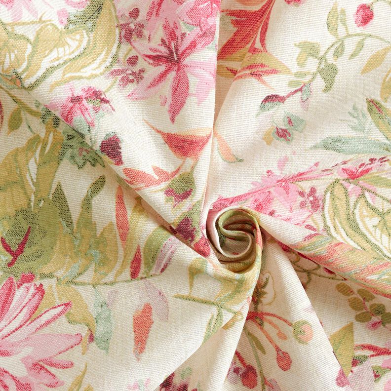 Decor Fabric Canvas watercolour flowers  – light beige/raspberry,  image number 3