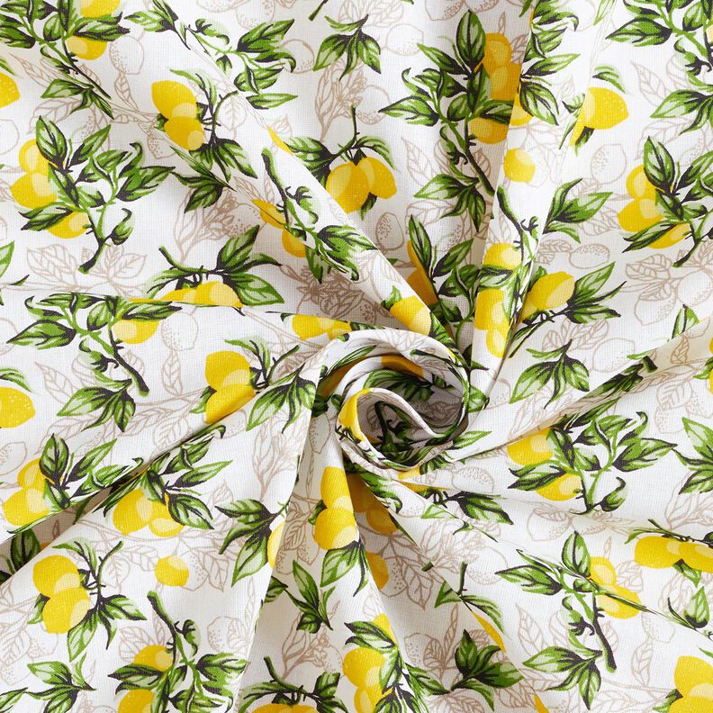 Cotton Cretonne Lemon branches – white/lemon yellow,  image number 3