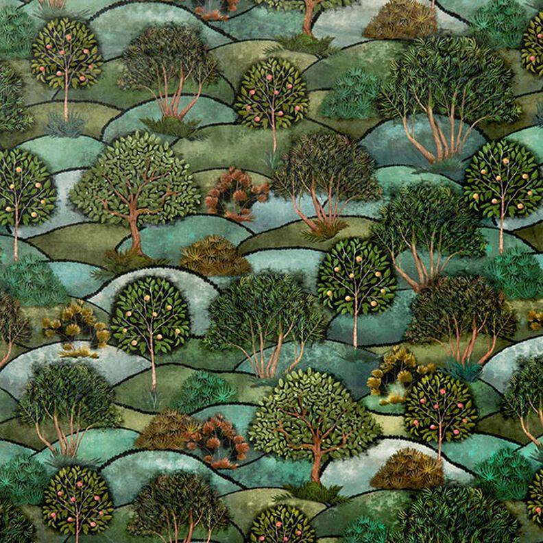 Decor Fabric Velvet Landscape – dark green/petrol,  image number 1