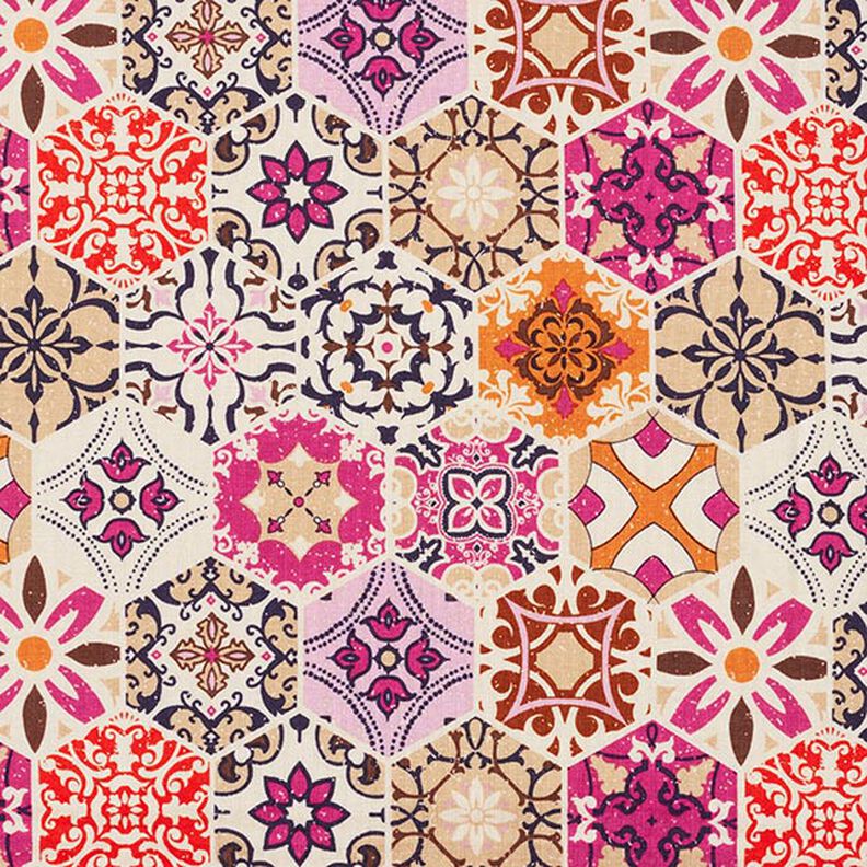 Viscose jersey boho tiles – natural/pink,  image number 1