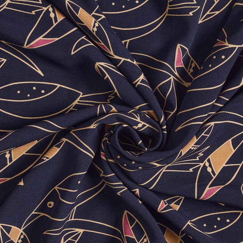viscose fabric Art Deco Birds – midnight blue/sand, image number 3