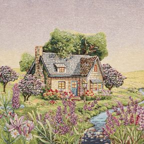 Decorative Panel Tapestry Fabric romantic cottage – light beige/lavender, 