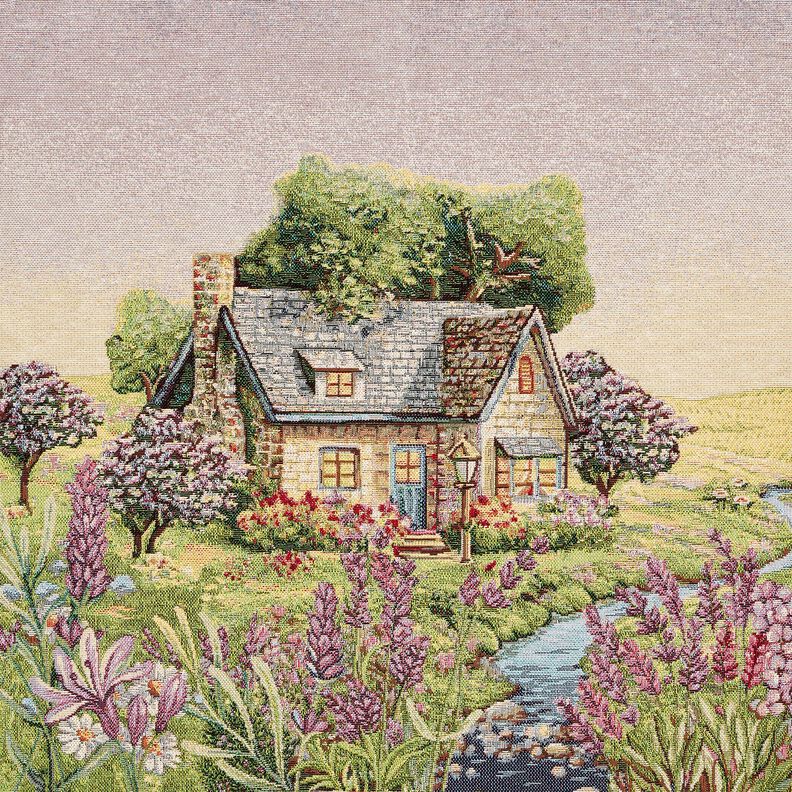 Decorative Panel Tapestry Fabric romantic cottage – light beige/lavender, image number 1