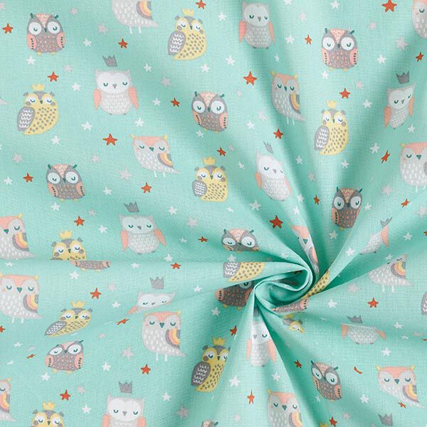 Poplin Cute Owls  – aqua blue,  image number 3