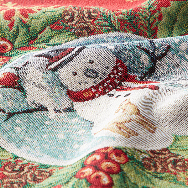 Decor Tapestry Fabric Snowman in Snow Globe – carmine,  image number 2