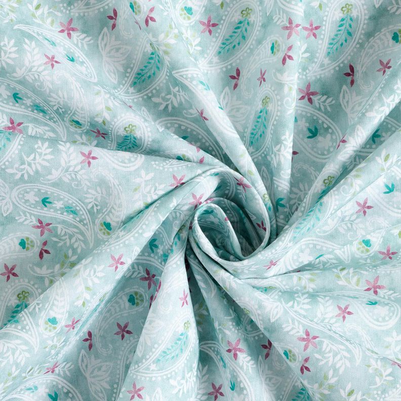 Cotton Poplin Paisley floral dream Digital Print – ice blue,  image number 3