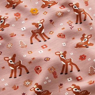 Cotton Jersey Deer in the meadow  – light dusky pink, 