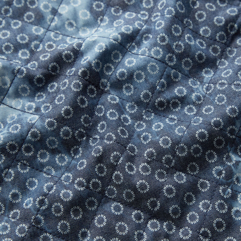 Tie-dyed flower chambray quilted fabric – denim blue,  image number 2