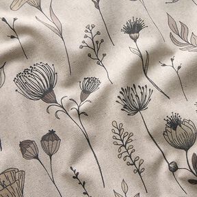 Decor Fabric Half Panama flower drawing – natural/dark brown, 