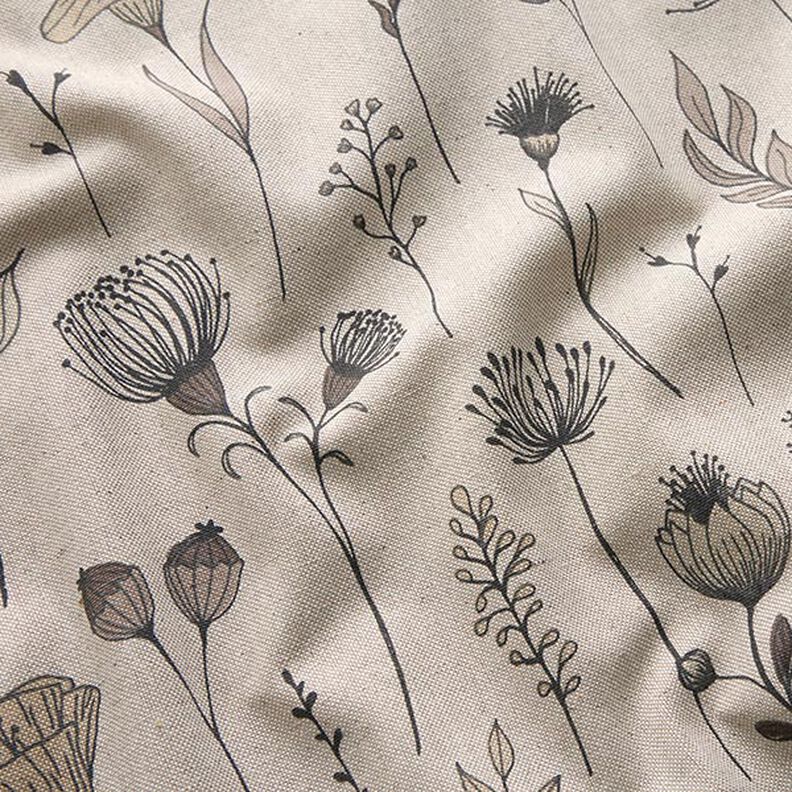 Decor Fabric Half Panama flower drawing – natural/dark brown,  image number 2