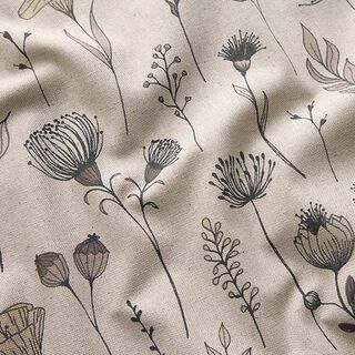 Decor Fabric Half Panama flower drawing – natural/dark brown, 