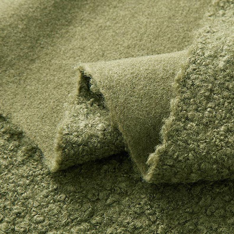 Fulled knitted bouclé – olive,  image number 3