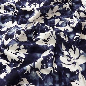 viscose fabric watercolor wild roses – navy blue/offwhite, 
