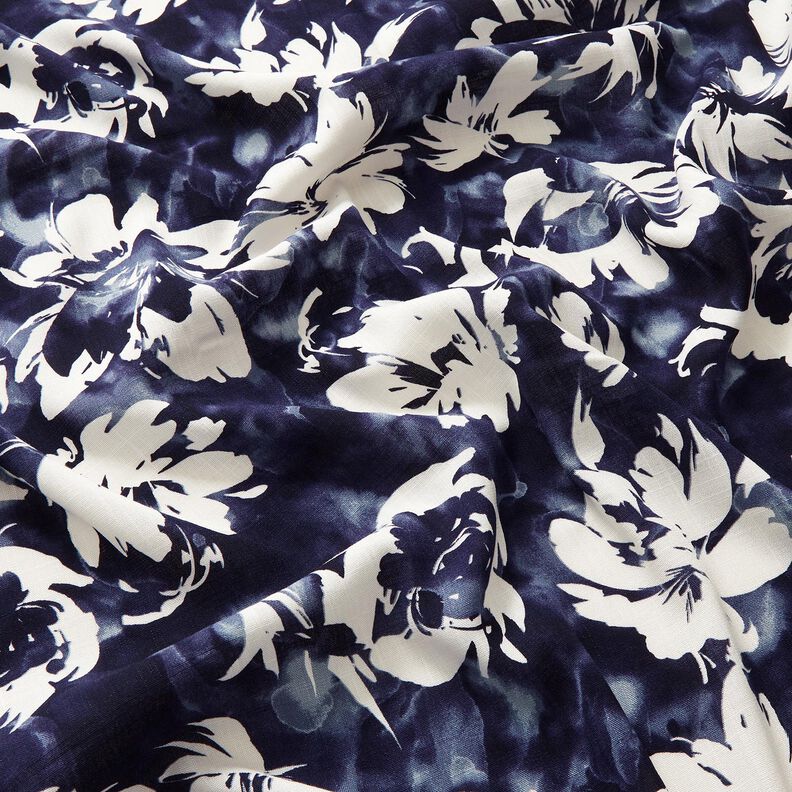 viscose fabric watercolor wild roses – navy blue/offwhite,  image number 2