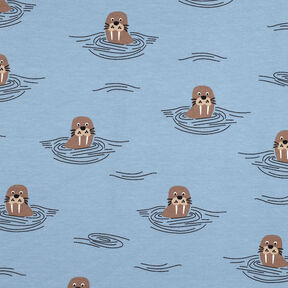 Brushed Sweatshirt Fabric Walruses | by Poppy – light wash denim blue, 