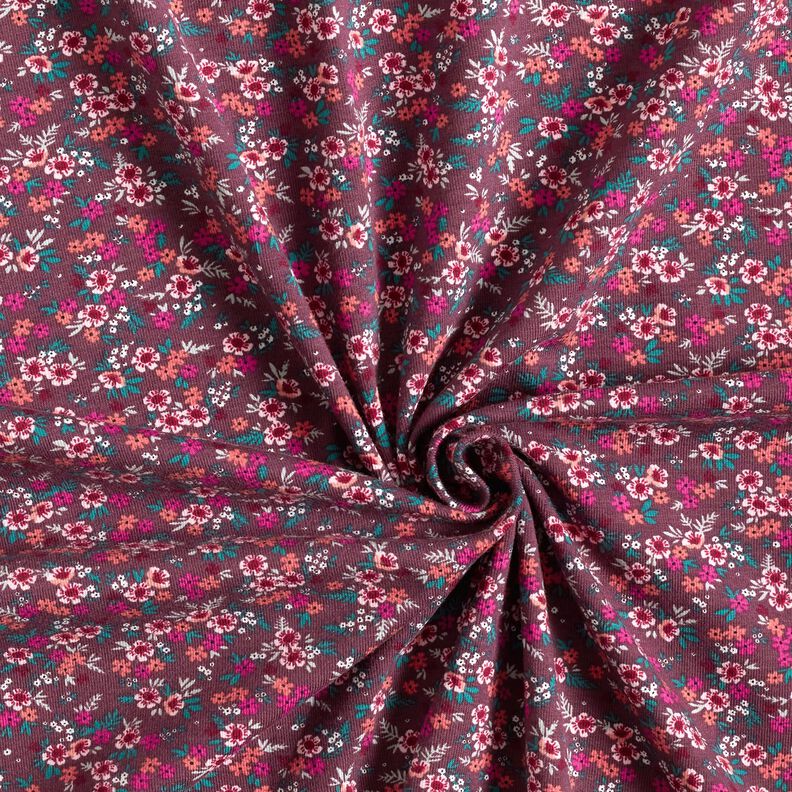 Cotton Jersey sea of flowers – merlot/coral,  image number 3