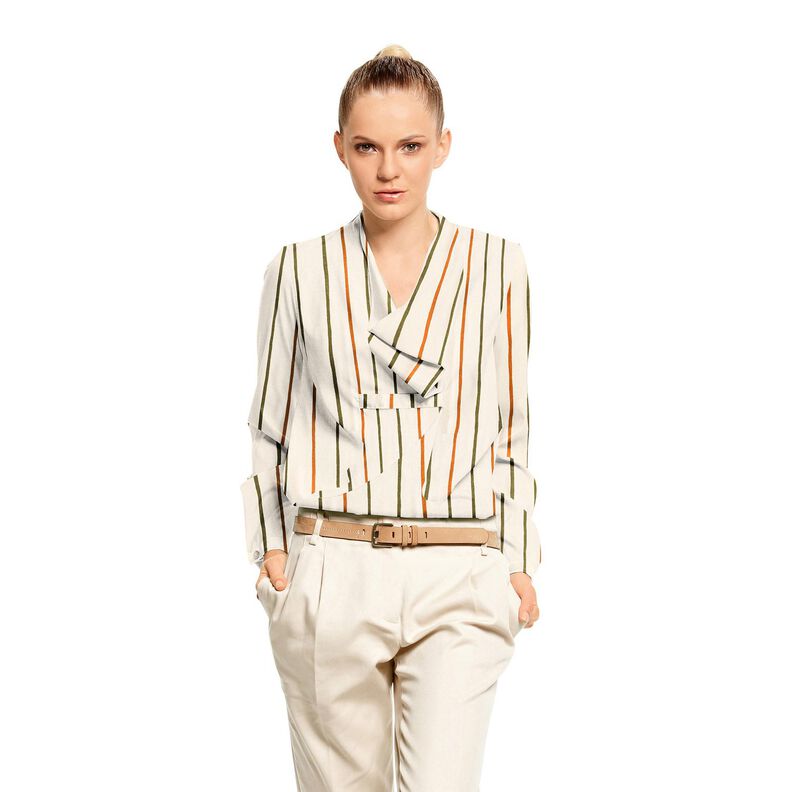 Textured colourful stripes viscose fabric – offwhite, image number 5