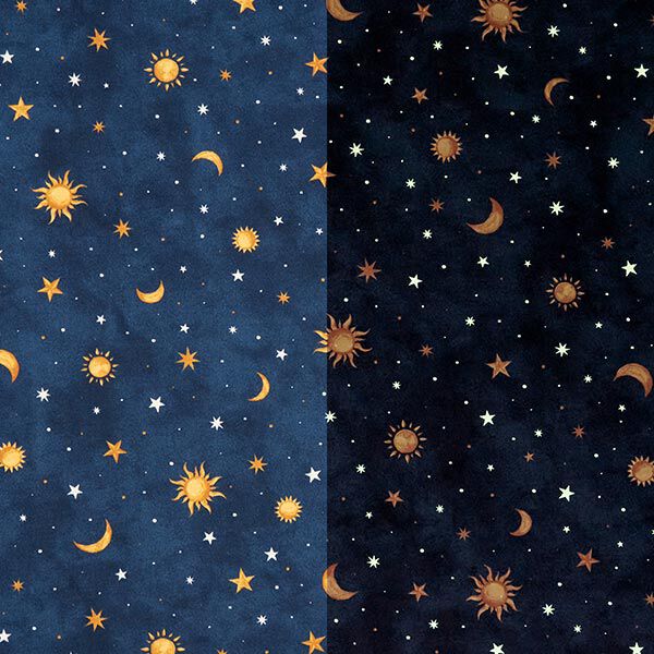 Decor Fabric Glow in the dark night sky – gold/navy blue,  image number 1