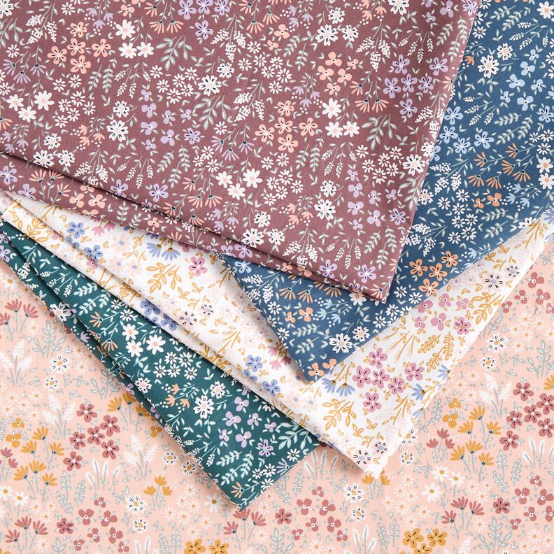 Coated Cotton colourful floral meadow – dark dusky pink/white,  image number 6