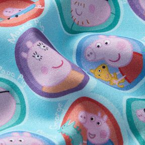 Cotton Poplin Peppa Faces Licensed Fabric | ABC Ltd – light turquoise, 
