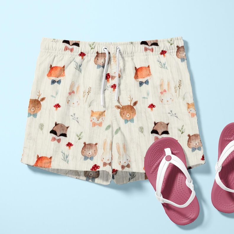 Double Gauze/Muslin Woodland animal heads Digital Print – offwhite, image number 6