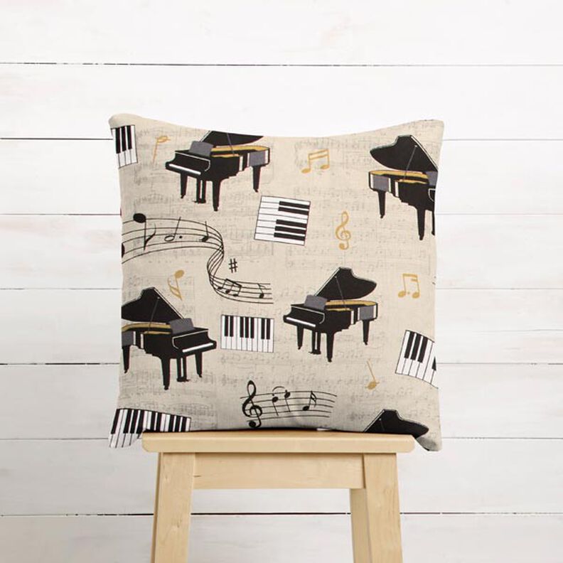 Decor Fabric Half Panama grand piano and sheet music – natural/black,  image number 5