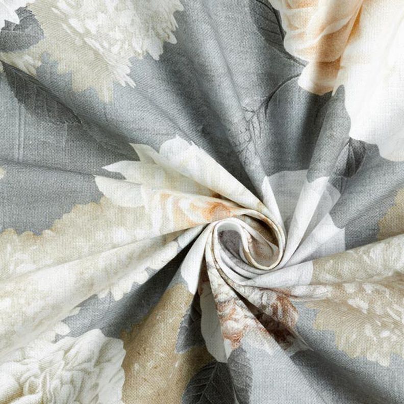 Half Panama Decor Fabric Dahlias – grey/cream, image number 4