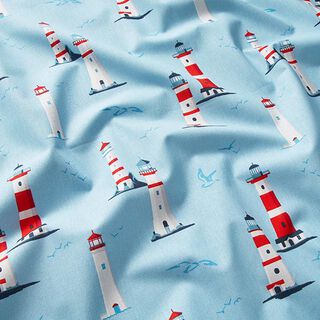 Cotton Cretonne lighthouses – sky blue, 