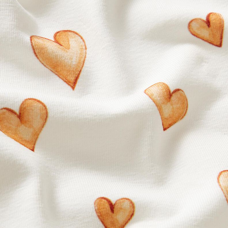 Cotton Jersey watercolour hearts Digital Print – ivory/light orange,  image number 2
