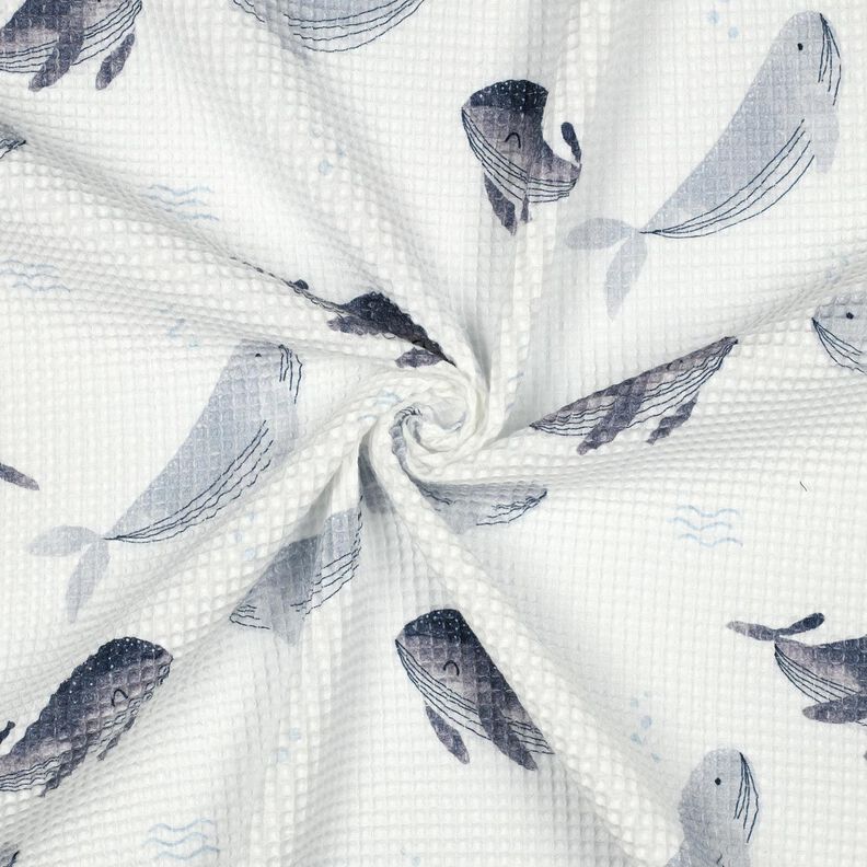 Waffle Piqué Whales Digital Print | Poppy Fabrics – ivory/blue grey,  image number 3