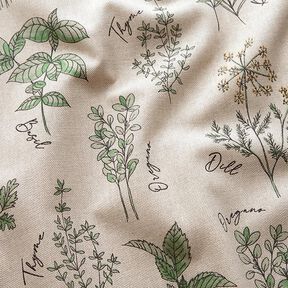 Decor Fabric Half Panama kitchen herbs – natural/green, 