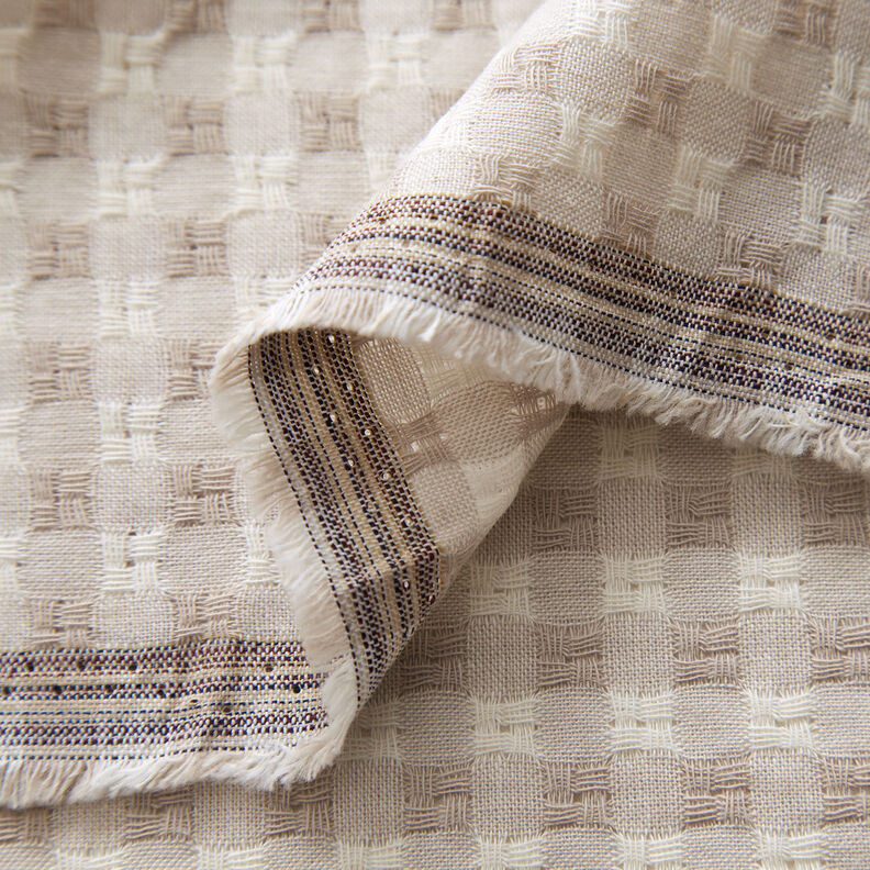 Textured check cotton fabric – white/cashew,  image number 3