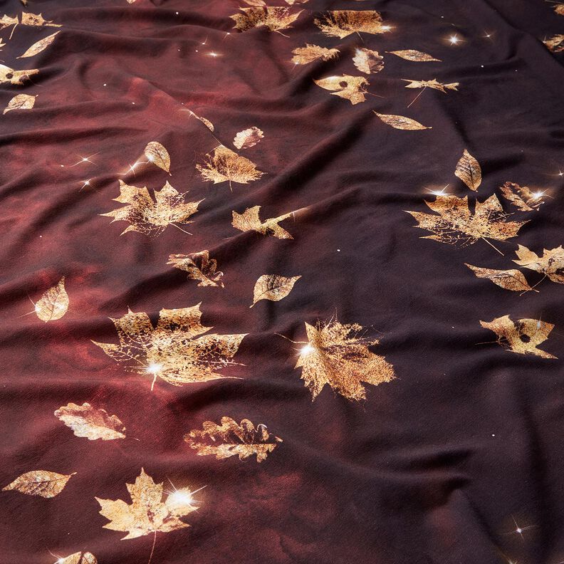 French terry golden autumn | Glitzerpüppi – burgundy/gold,  image number 2