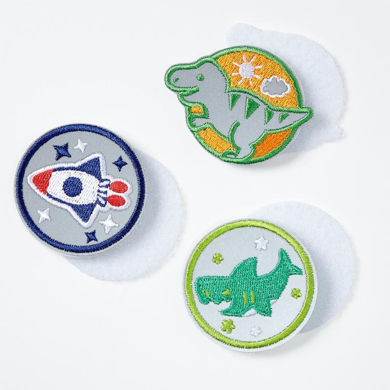 Reflector patches Velcro pack of 3 – green/indigo, image number 3