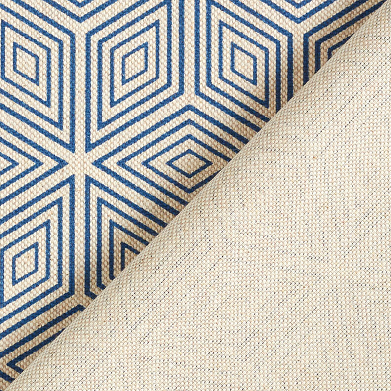 Decorative half Panama fabric 3D cubes – blue/natural,  image number 4