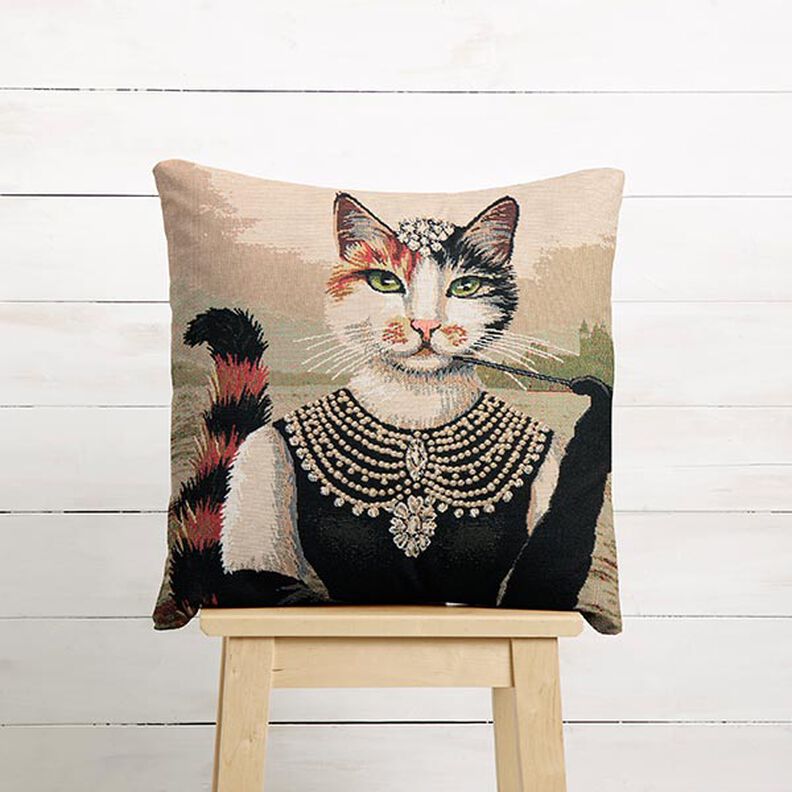 Panel Tapestry Fabric elegant cat – dark beige/black,  image number 6