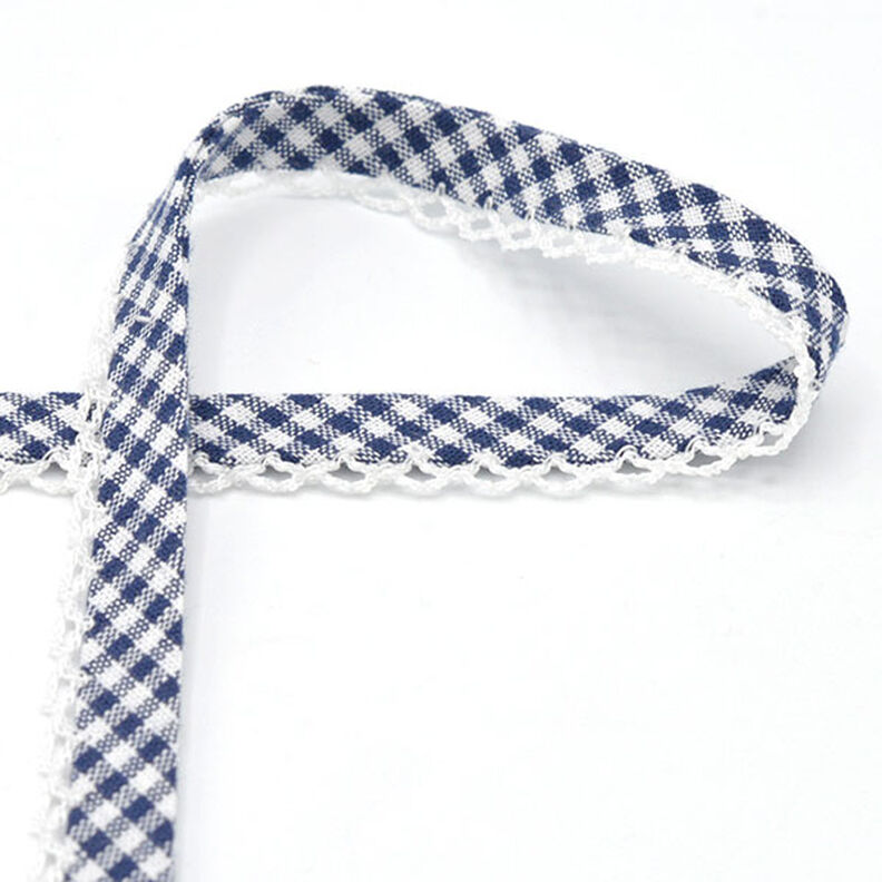Bias binding Vichy check with crochet border [20 mm] – navy blue,  image number 1