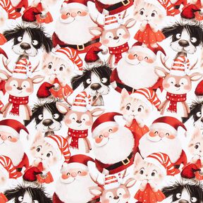 French Terry Animals in Christmas costumes Digital Print – white/chili, 