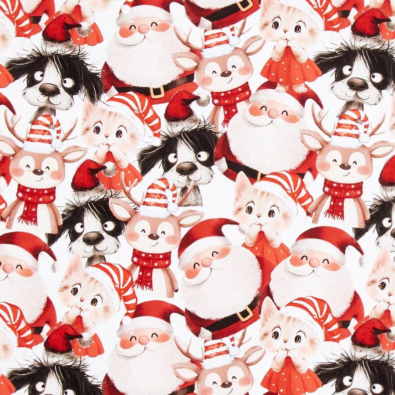 French Terry Animals in Christmas costumes Digital Print – white/chili, image number 1