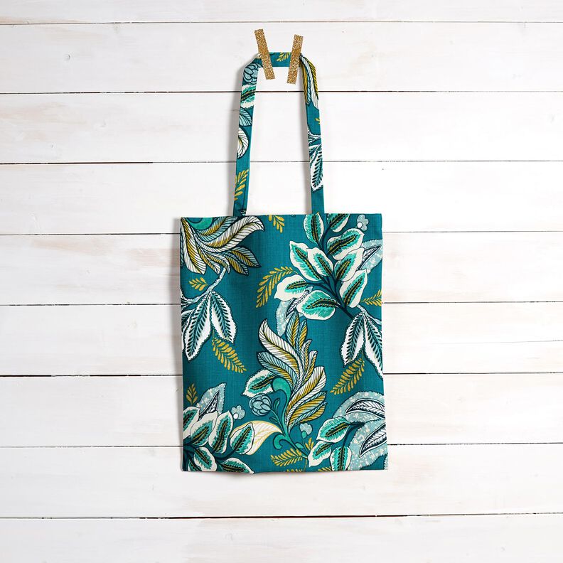 Decor Fabric Panama intertwined leaves – petrol/mustard,  image number 8
