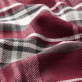 Coat fabric with checked fur backing – burgundy/slate grey, 