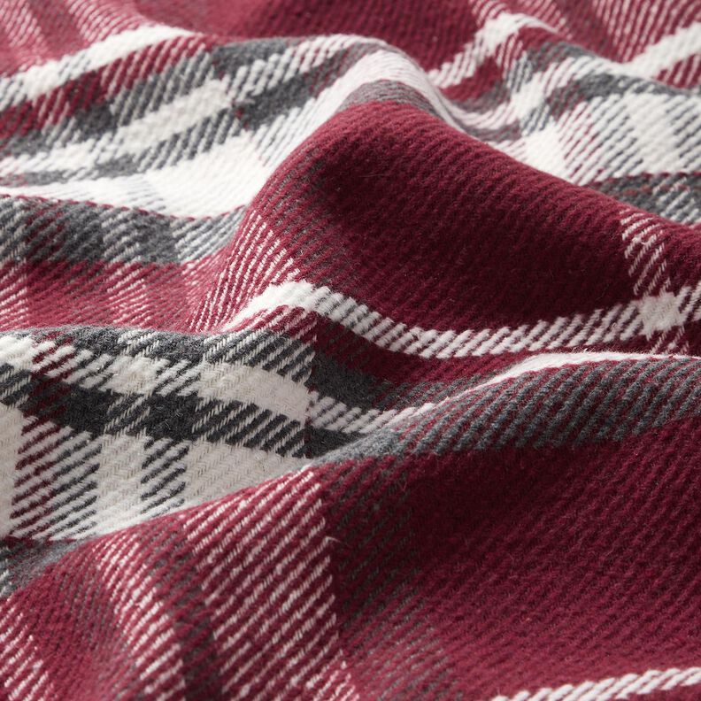 Coat fabric with checked fur backing – burgundy/slate grey, image number 2
