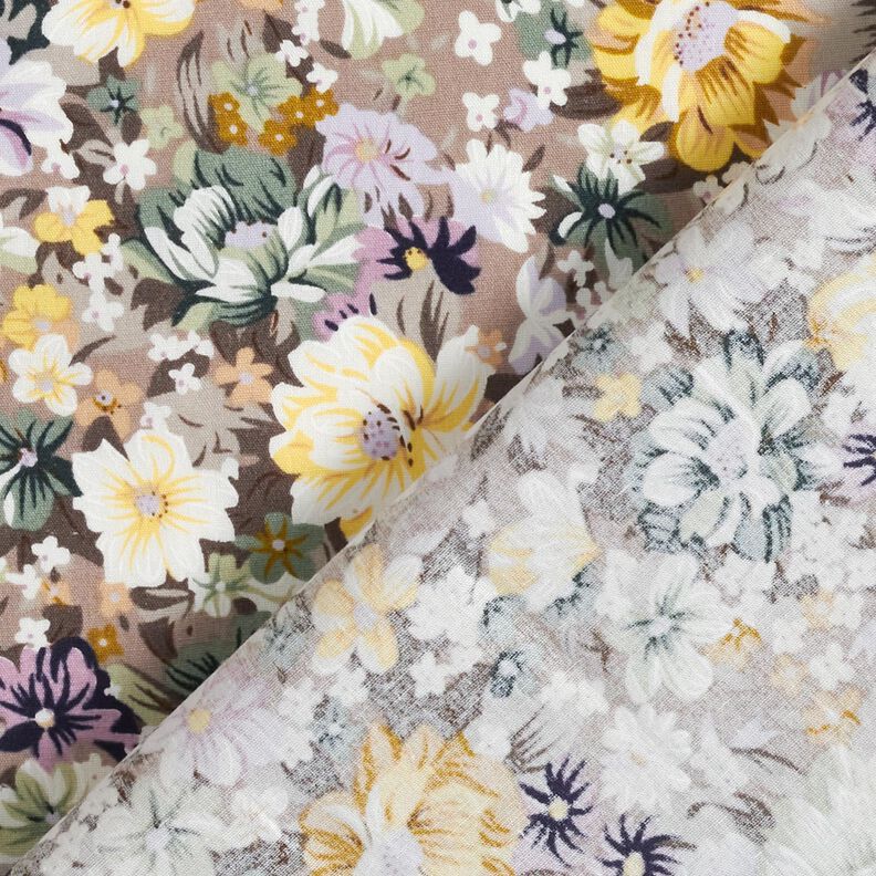 Cotton Poplin romantic flowers – mauve grey/gold,  image number 4