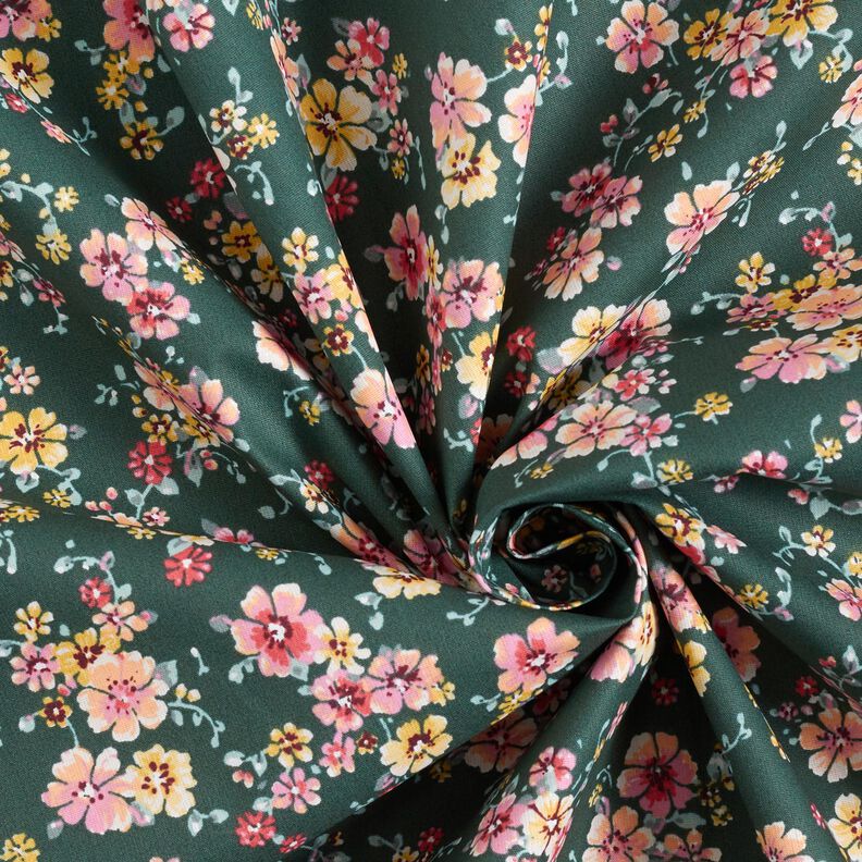 Coated Cotton romantic flowers – dark green,  image number 4