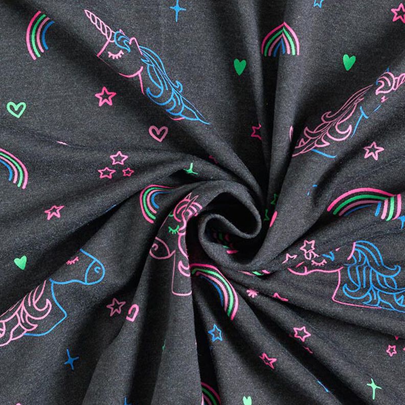 Cotton Jersey Neon Unicorns and Rainbows – anthracite,  image number 4