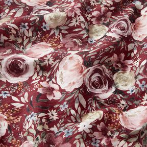 Double Gauze/Muslin Watercolour Roses Digital Print – burgundy | Remnant 50cm, 